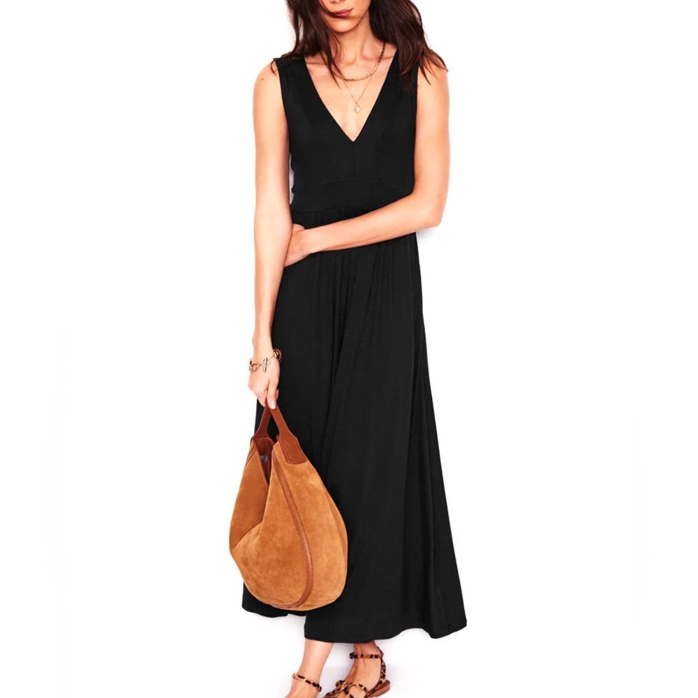 Boden Black Knit Maxi Dress Sleeveless V Neck Cotton Blend SZ 8 EUC - Picture 2 of 9